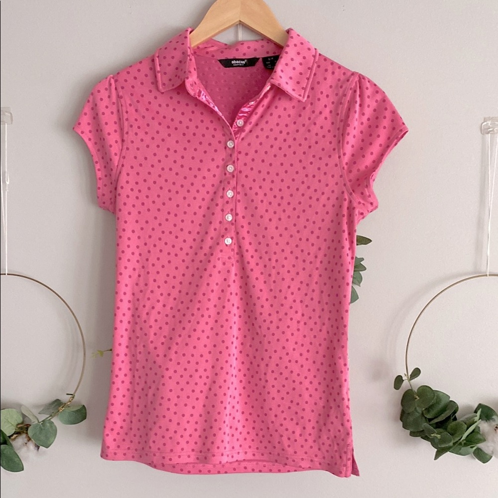 Abacus Pink Polka Dot Women's Top polo Golf Tennis Pickleball size small